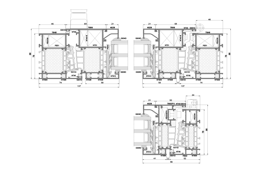 PONZIO PE78N HI technický řez okna